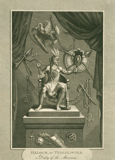 Haloch, or Tescalipuca, a Deity of the Mexicans, illustration from The World: or the present State of the Universe, being a General and Complete Collection of Modern Voyages and Travels, by Cavendish by English School