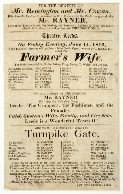 Handbill advertising a one-night-only performance by Mr. Rayner in 