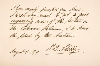 Handwriting and signature of Percy Bysshe Shelley, 1819 by English School