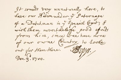 Handwriting and Signature of Samuel Pepys, 1700 by English School