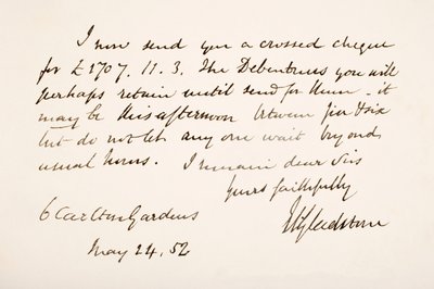 Handwriting and Signature of William Eward Gladstone by English School