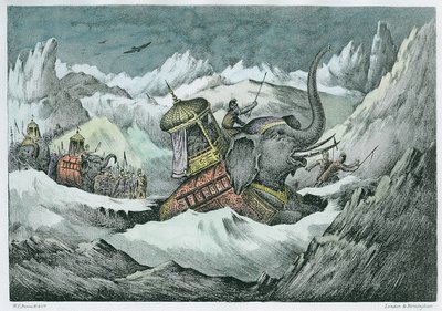 Hannibal (247-c.183 BC) and His War Elephants Crossing the Alps (Later Colouration) by English School