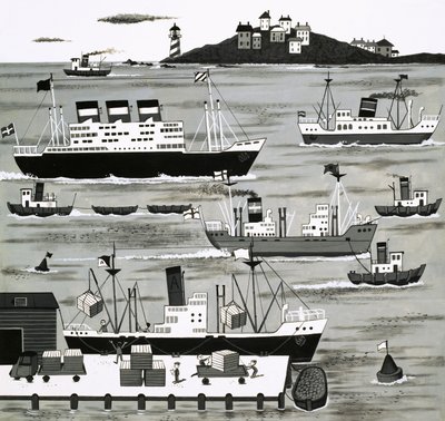 Harbour scene by English School