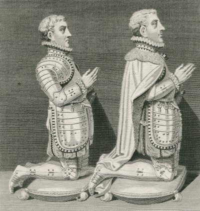 Henry Stuart, Lord Darnley and his brother Charles Stuart, Earl of Lennox, kneeling before their mother