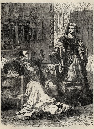 Henry VIII and Queen Catherine Parr (1512-1548) - engraving from 
