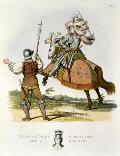 Henry VII, King of England (1457-1509) and a Billman, 1490, from Ancient Armour by Samuel Rush Meyrick, 1824 by English School