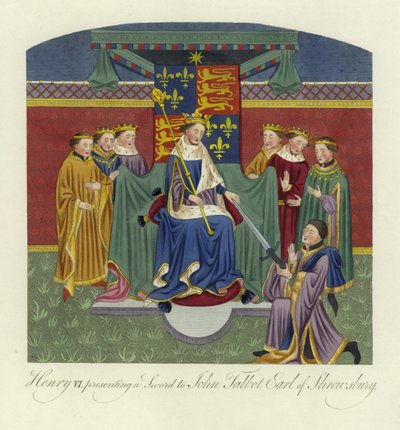 Henry VI, King of England, presenting a sword to John Talbot, Earl of Shrewsbury by English School