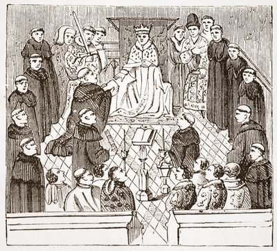 Henry V and his parliament (from the Harleian MMS at the British Museum) by English School