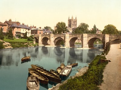 Hereford Cathedral and Wyl Bridge by English School