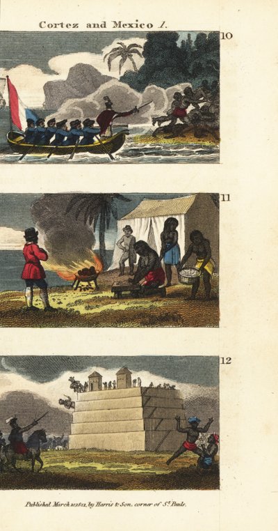 Hernan Cortez Landing at Tabasco, Mexico, Presented with 20 Women Including Marina by the Mayans, and Destroying a Mayan Temple and Idols by English School