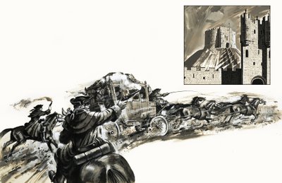 Highwaymen give chase to a coach by English School
