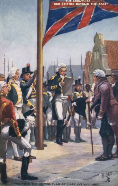 Hoisting the British flag at Cape Colony, 1796 by English School