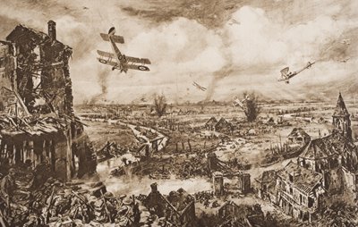 Holding up a German Attack, Armentieres, Belgium, illustration from 