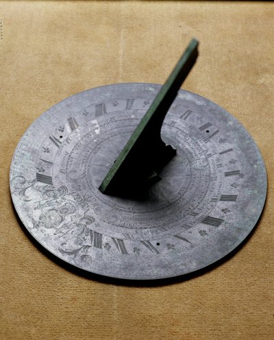 Horizontal Garden Sundial, with Coat of Arms Engraving by English School