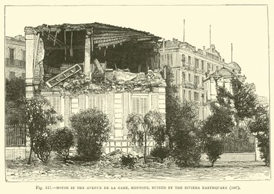 House in the Avenue de la Gare, Mentone, ruined by the Riviera Earthquake, 1887 by English School