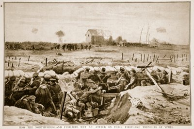 How the Northumberland Fusiliers met an attack on their first-line trenches at Ypres by English School