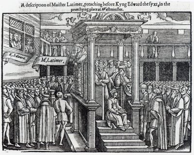 Hugh Latimer (c.1485-1555) Preaching before King Edward VI (1537-53) at Westminster in 1547, from 