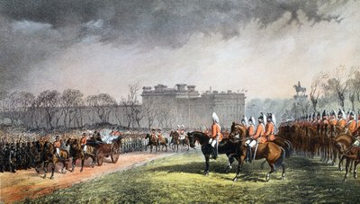 Hyde Park - The Princess passing the lines of the volunteers, 7th March 1863, from A Memorial of the Marriage of Edward VII and Alexandra of Denmark by English School