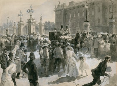 Illness of King Edward VII, the doctors leave the Palace, June 1902 by English School