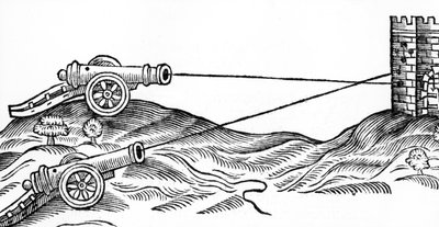 Illustration of Cannon Fire in The Art of Gunnery by Thomas Smith, 1628 by English School
