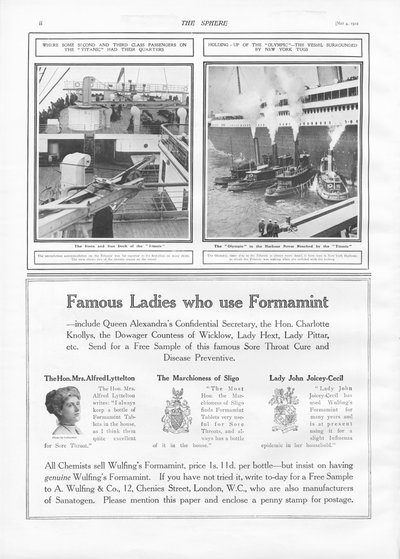 Illustrations of the Titanic and Olympic by English School