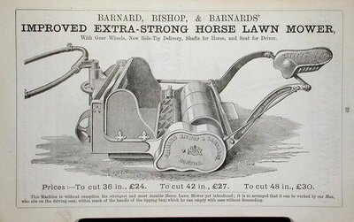 Improved Extra-Strong Horse Lawn Mower, illustration from a gardening catalogue, published by Barnard Bishop & Barnard by English School