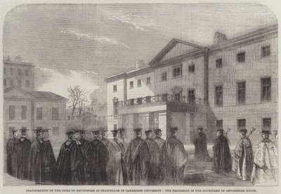 Inauguration of the Duke of Devonshire as Chancellor of Cambridge University, the Procession in the Courtyard of Devonshire House by English School