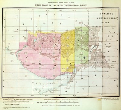 Index Chart of the Cutch Topographical Survey by the Trigonometrical Branch, Survey of India, Dehra Dun, November, 1884 by English School