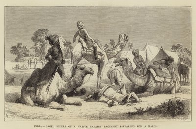 India, Camel Riders of a Native Cavalry Regiment preparing for a March by English School