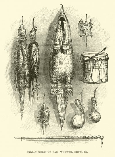 Indian Medicine Bag, Whistle, Drum, etc by English School