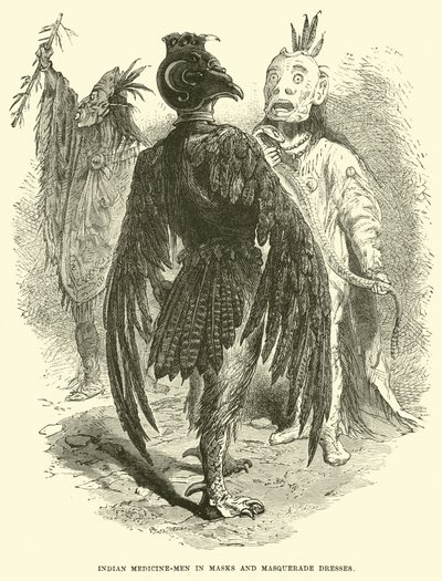 Indian medicine-men in masks and masquerade dresses by English School