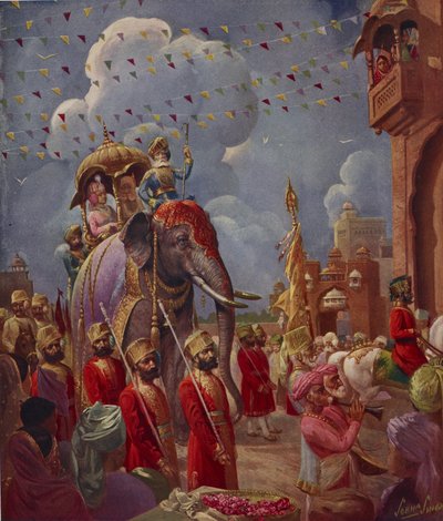 Indian Procession with Elephant by English School