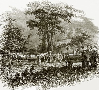 Indian Sepulchres on the Banks of the Cowlitz River by English School
