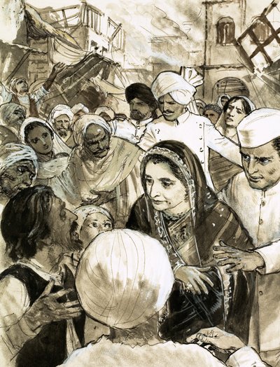 Indira Gandhi in the city of Ahmadabad during the riots by English School