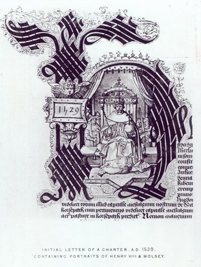 Initial Letter of a Charter Containing Portraits of Henry VIII and Wolsey, 1529 by English School