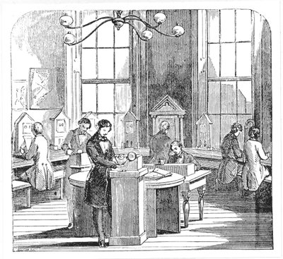 Instrument room at the Electric Telegraph Office, Lothbury, London, from The Museum of Science and Art by Dionysius Lardner, c.1860 by English School
