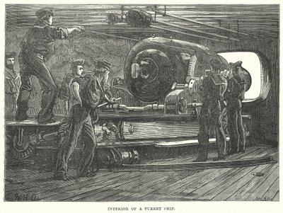 Interior of a Turret Ship by English School