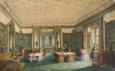 Interior of a Victorian Library by English School