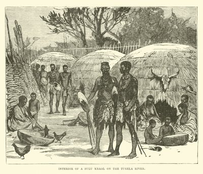 Interior of a Zulu Kraal on the Tugela River by English School