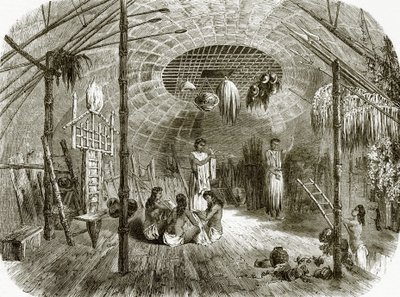 Interior of a hut in the island of Kar-Nikobar by English School