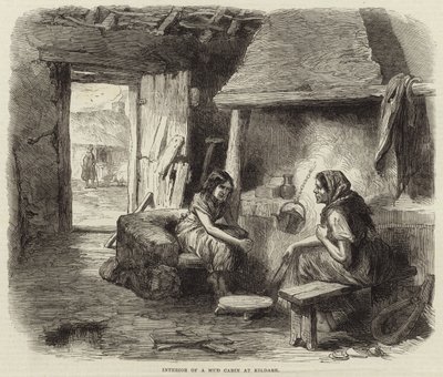 Interior of a mud cabin at Kildare by English School