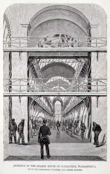 Interior of the Surrey House of Correction, Wandsworth, with the Prisoners Turning out after Dinner, from 