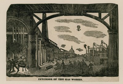 Interior of the gas works, Brick Lane, Spitalfields, London, circa 1820 by English School