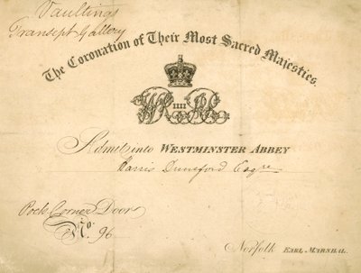 Invitation to the Coronation of King William IV and Queen Adelaide by English School