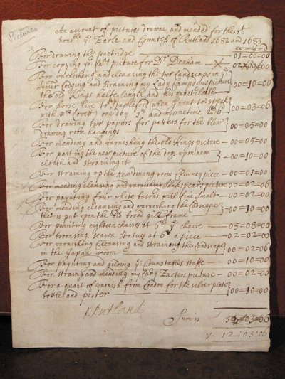 Invoice for the Cleaning of a Portrait of William Shakespeare, c.1682 by English School