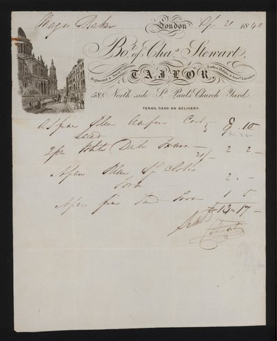 Invoice from Charles Stewart, tailor, St Paul