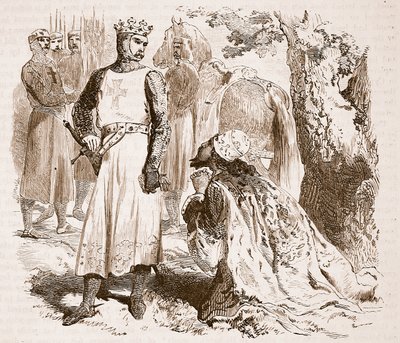 Isaac of Cyprus begging for the release of his daughter (Illustration from Cassell