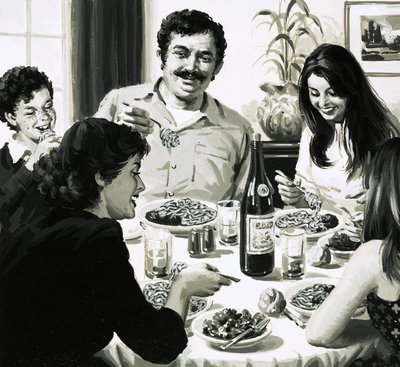 Italian Family Eating Spaghetti for Dinner by English School