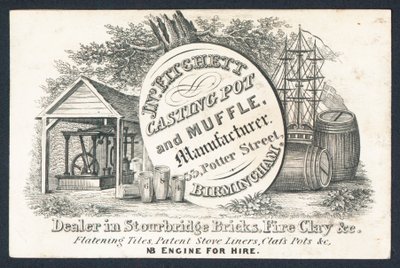 J N Fitchett, Casting Pot and Muffle Manufacturer, Trade Card by English School