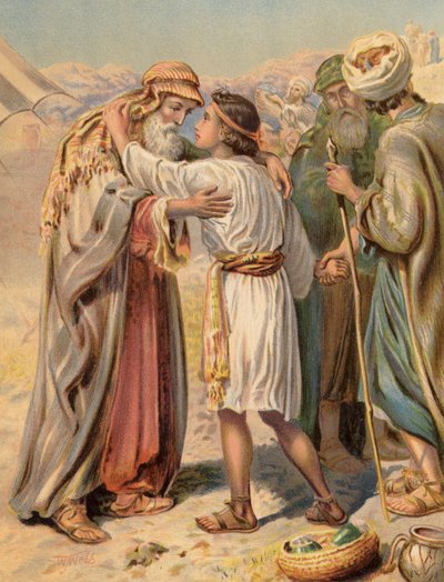 Jacob parting from Benjamin, Genesis, XLIII by English School